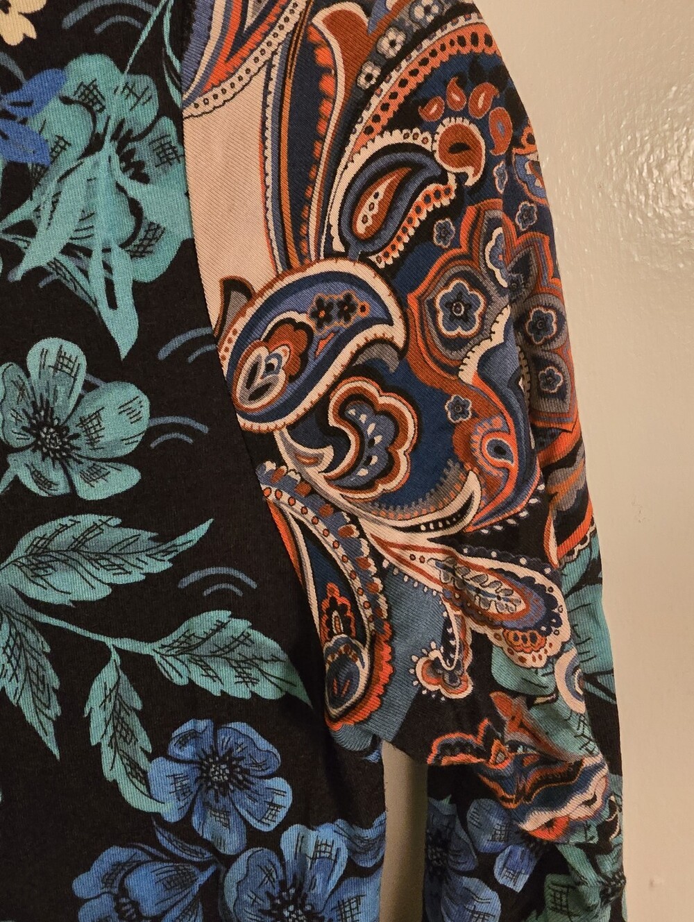 Johnny Was Teal and Navy Floral Print Knee-Length Dress Sz XXS - Picture 16 of 17